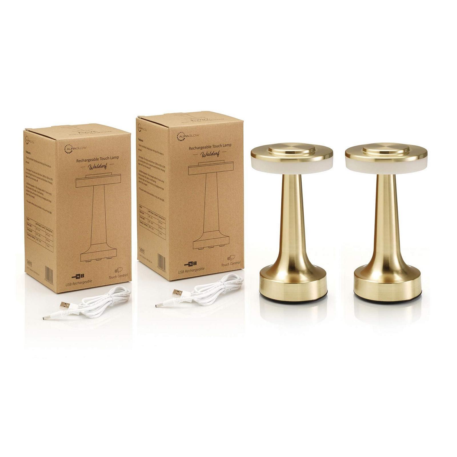 Настільна лампа Auraglow LED Акумуляторна Сенсорна Комплект 2 шт Сатинова латунь, фото №5