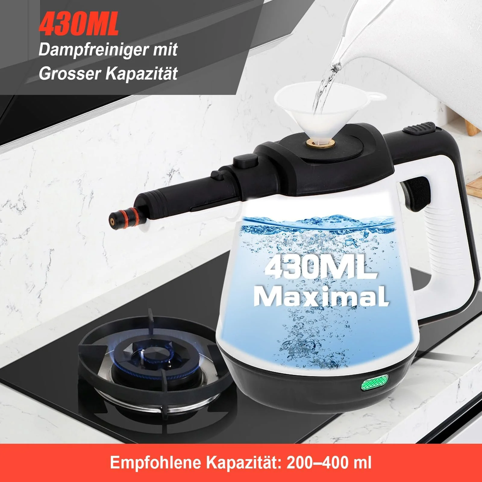Пароочисник 430 мл 1200 Вт 3.5 бар з 9 насадками та підсвіткою, фото №4 Пароочисник 430 мл 1200 Вт 3.5 бар з 9 насадками та підсвіткою, фото №4
