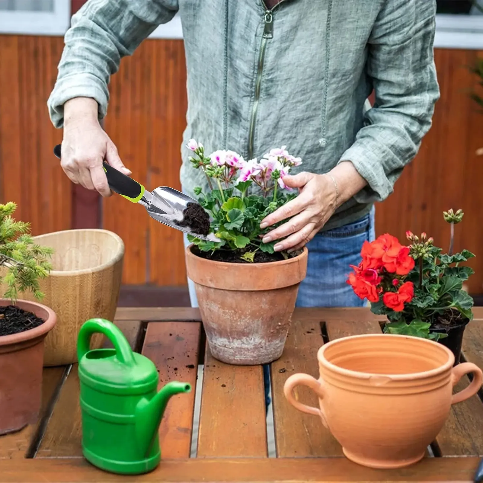 Лопатка садовая, маленькая, заостренная, нержавеющая сталь, эргономичная ручка, зеленый, фото №4