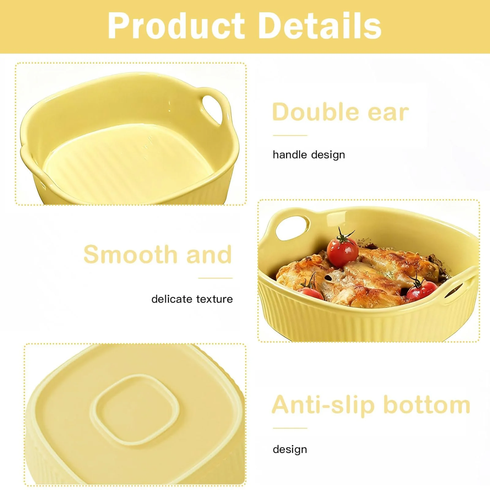 Форма для выпечки керамическая прямоугольная для лазаньи с ручками 23.8 x 13.2 x 5.2 см, фото №3