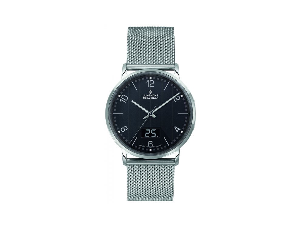 Годинник Junghans Performance Milano Mega Solar, Чорний, 39,2 мм, День, Сітчастий ремінець, фото №1