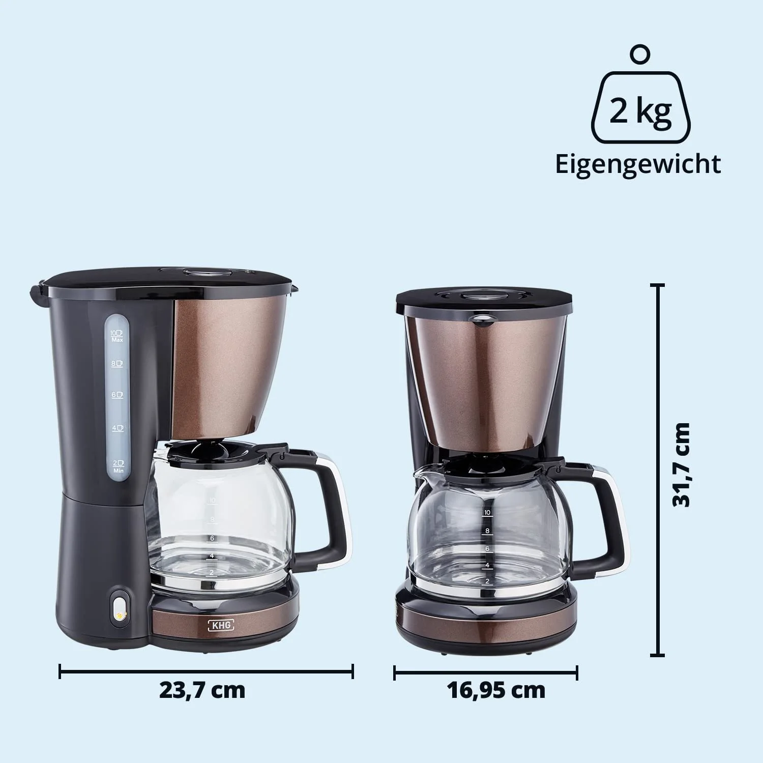 Кофеварка KHG KA-123(MMS) 10 чашек 1.25 л Mocha/Black, фото №7