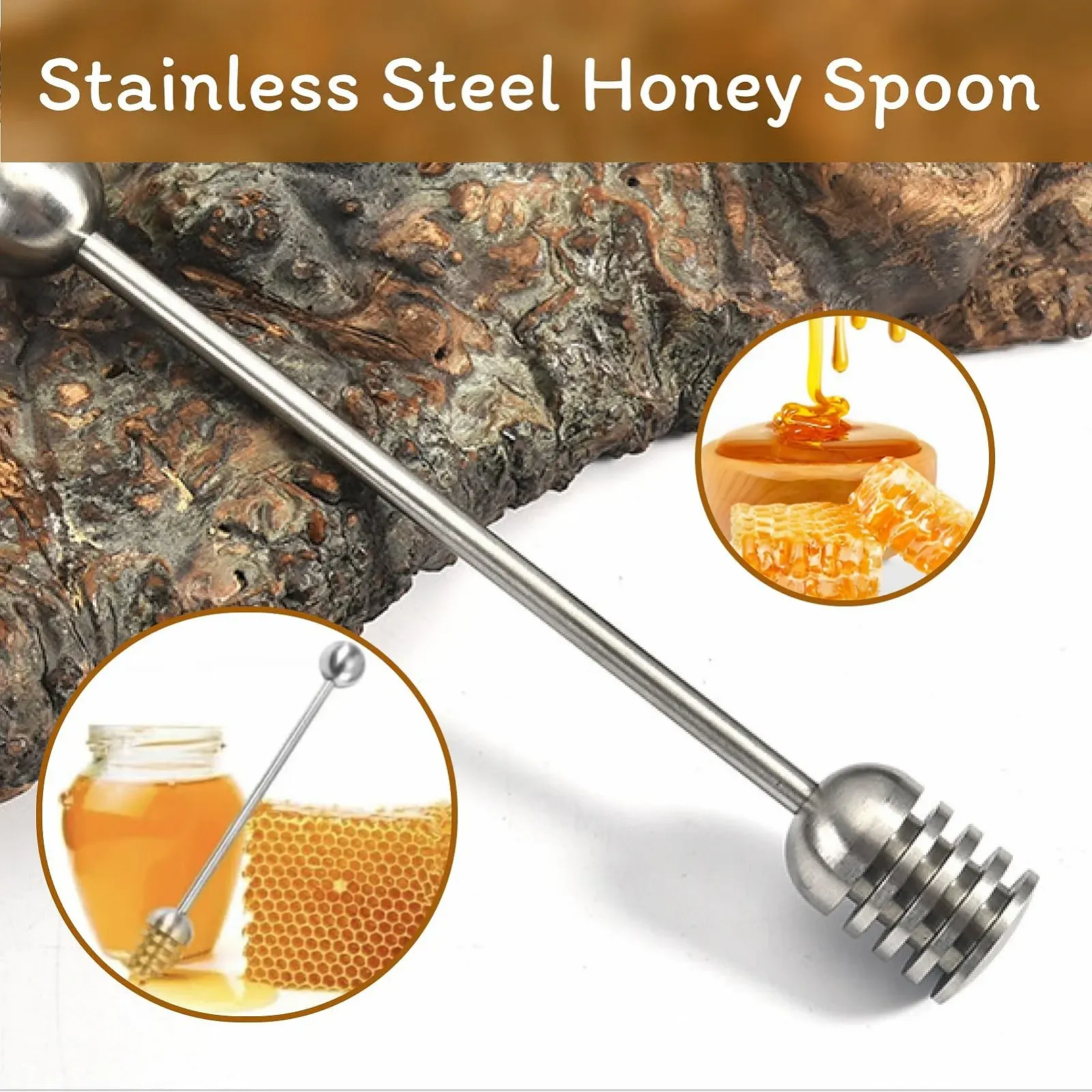 Ложка для меда Нержавеющая сталь 3 шт Палочка для размешивания джема, йогурта, меда, сиропа, фото №4