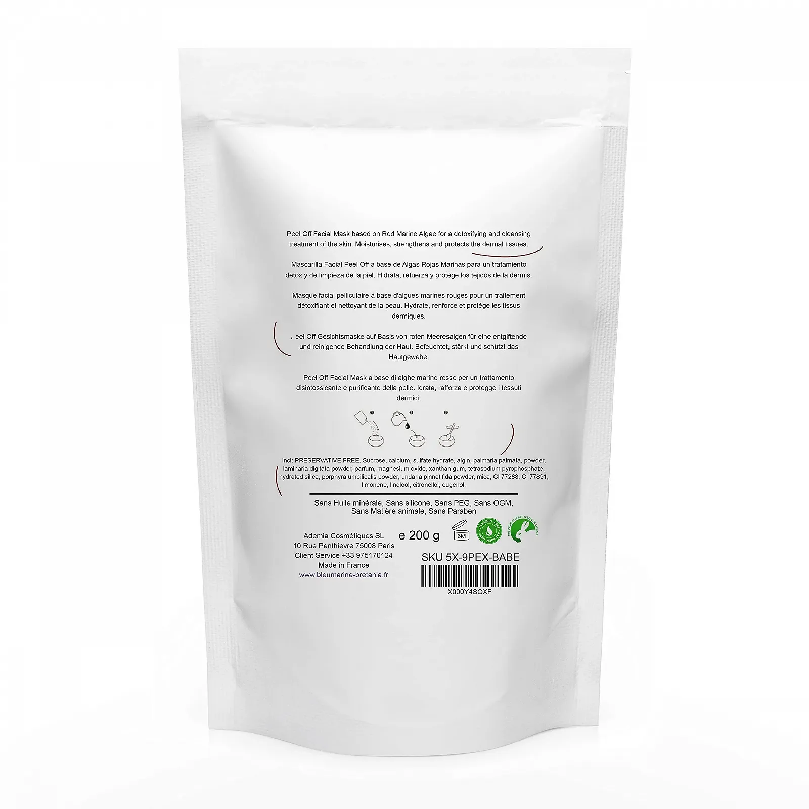 Маска-пленка B.O.T Cosmetic & Wellness Translucent Anti-Pollution Альгинат & Красные водоросли Антиоксидантная, детоксифицирующая, осветляющая, антивозрастная, увлажняющая, 200 г, фото №2