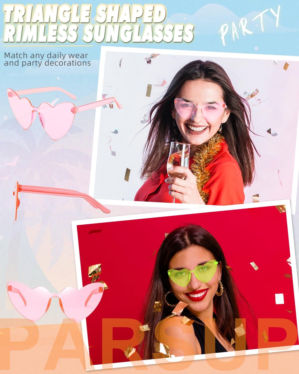 Сонцезахисні окуляри Без оправи PARSUP Форма серця Без оправи Серце Світлі Лінзи кольору цукерок, фото №4