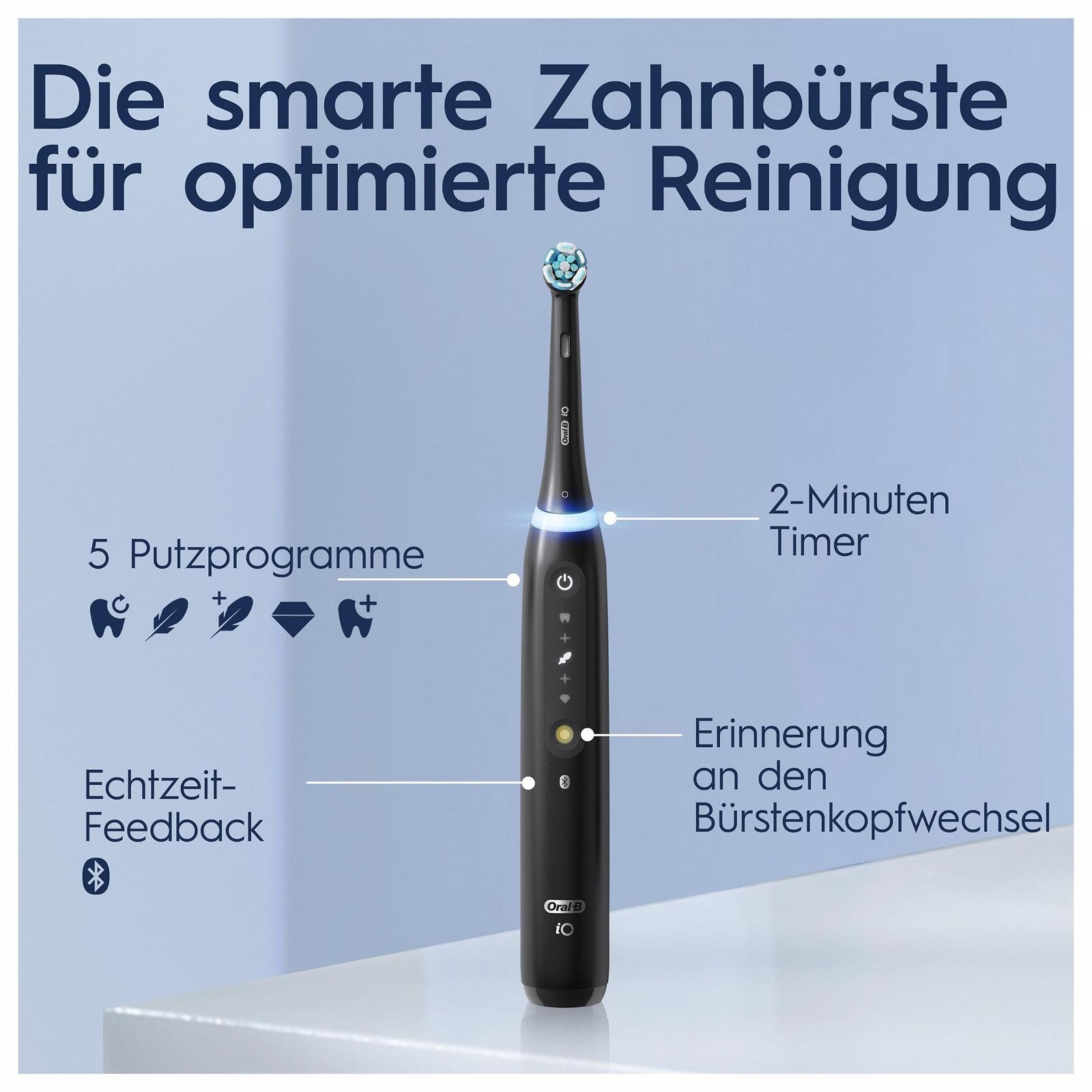 Зубная щетка электрическая Oral-B iO Series 5 Plus Edition, Twin Pack, 2 сменные насадки, 5 режимов чистки, чехол, черно-белая, фото №6