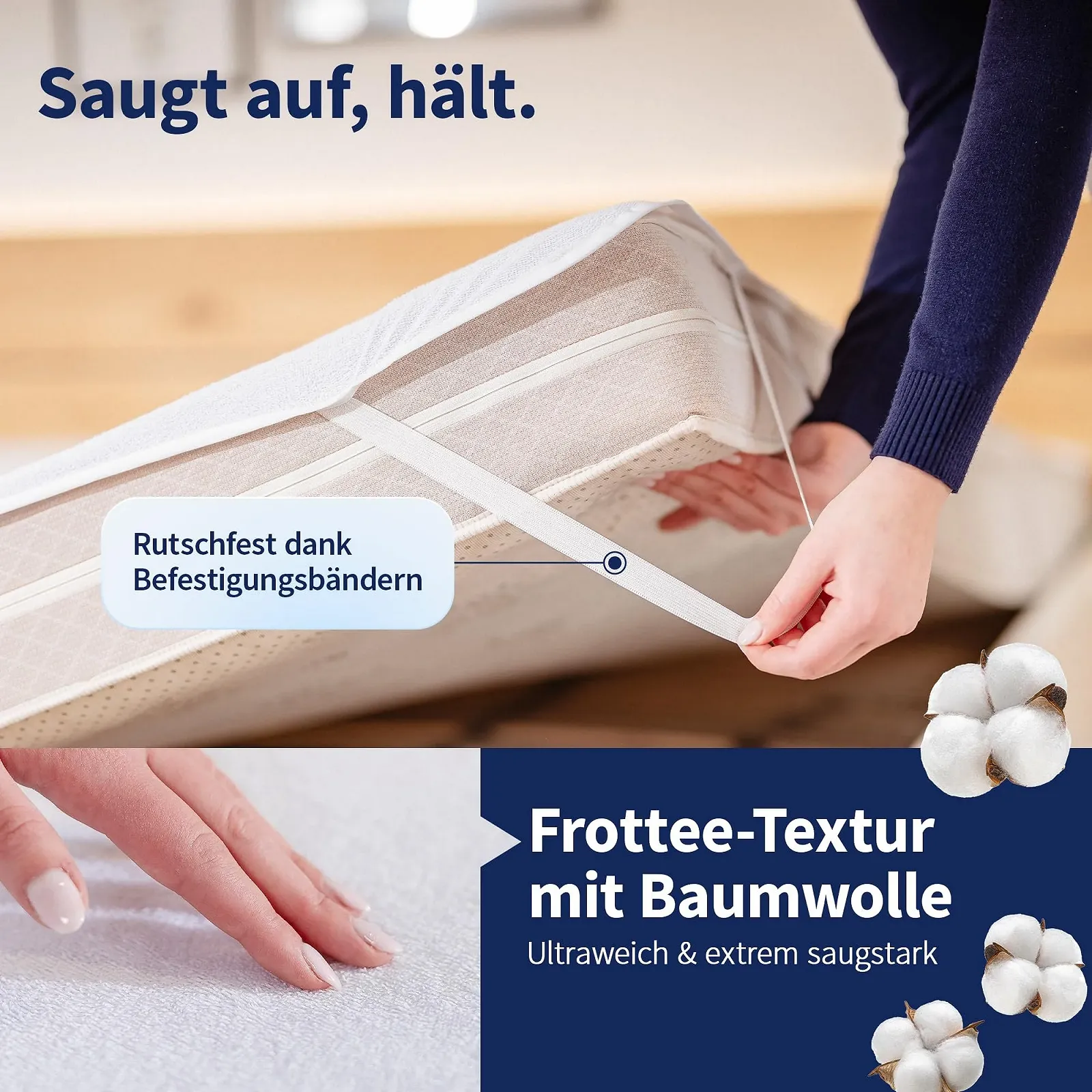 Наматрацник водонепроникний та дихаючий Бавовна (Oeko-TEX Standard 100), фото №3 Наматрацник водонепроникний та дихаючий Бавовна (Oeko-TEX Standard 100), фото №3