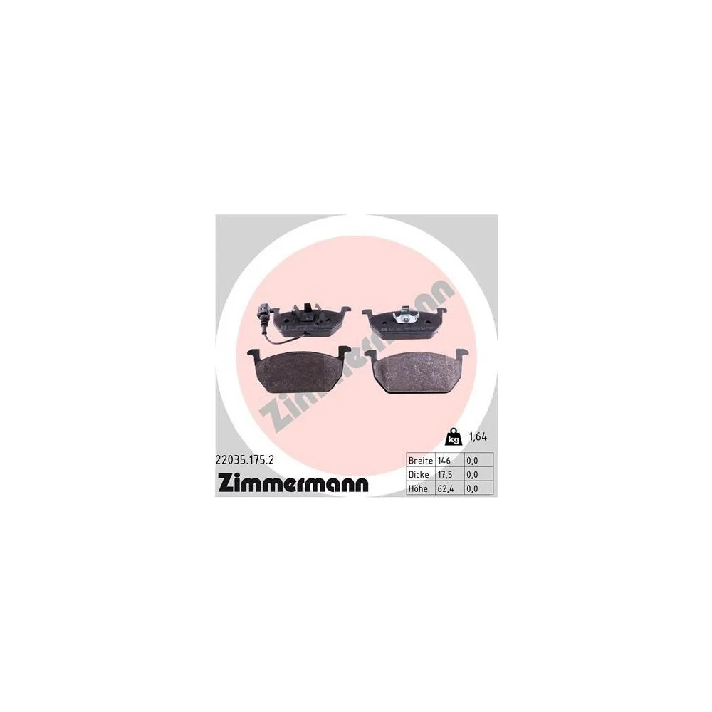 Комплект тормозных колодок дискового тормоза ZIMMERMANN 22035.175.2 для VAG передний мост, фото №1 Комплект тормозных колодок дискового тормоза ZIMMERMANN 22035.175.2 для VAG передний мост, фото №1