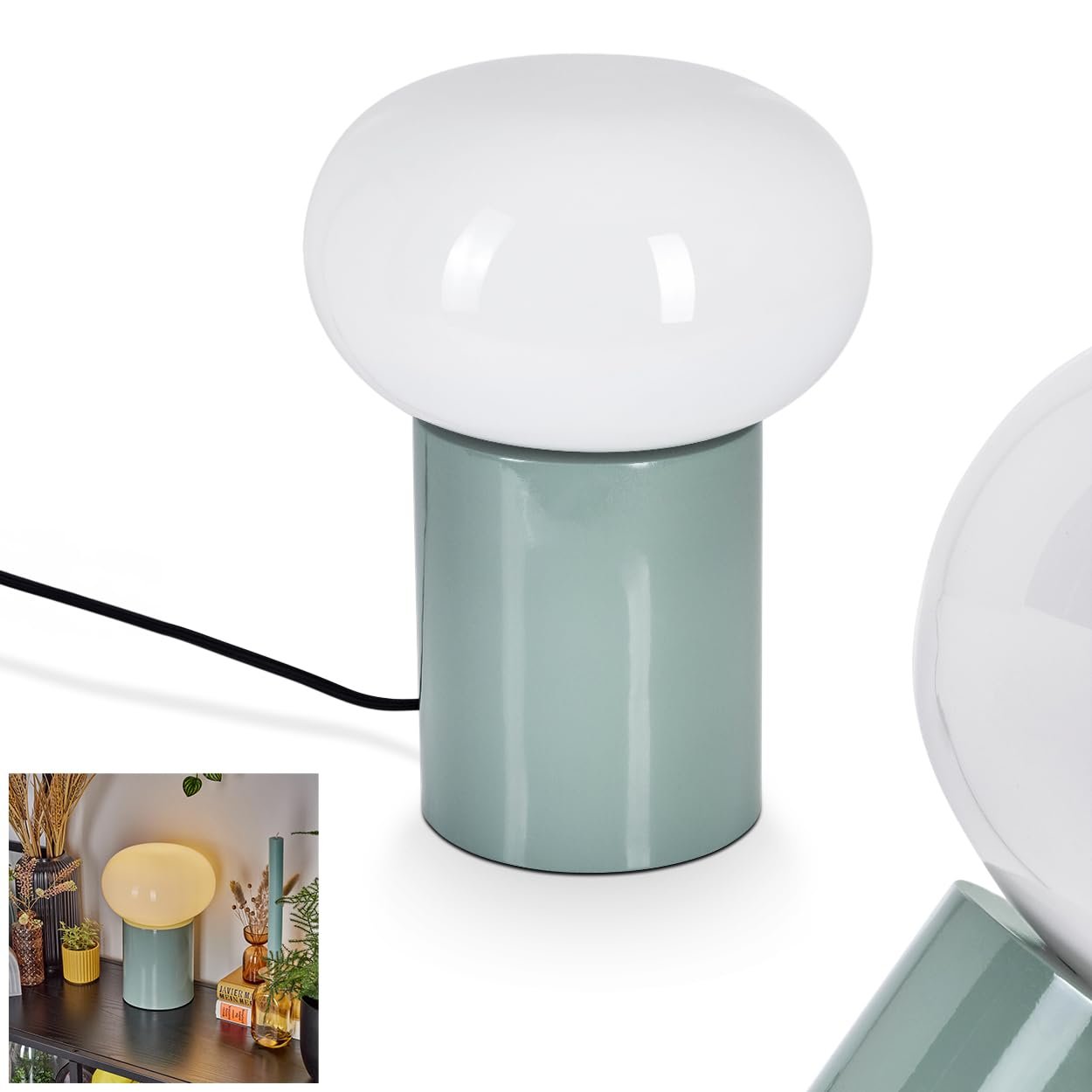 Настільна лампа Tati сучасна метал/скло ретро/вінтаж 20 см висота 27 см вимикач на кабелі 1 x E27 бірюзова/біла, фото №1