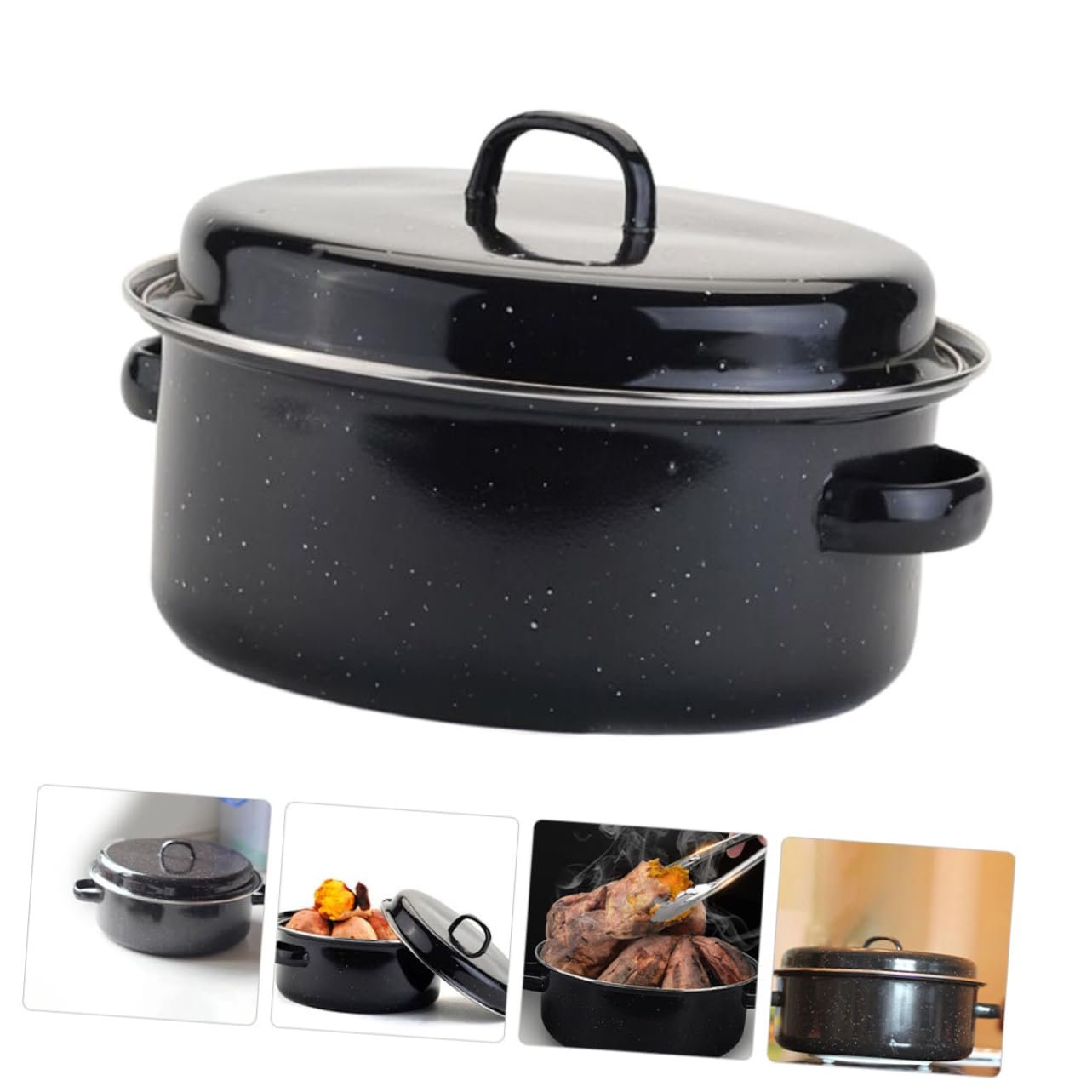 Гусятниця емальована з кришкою та двома ручками, термостійка, фото №2 Гусятниця емальована з кришкою та двома ручками, термостійка, фото №2