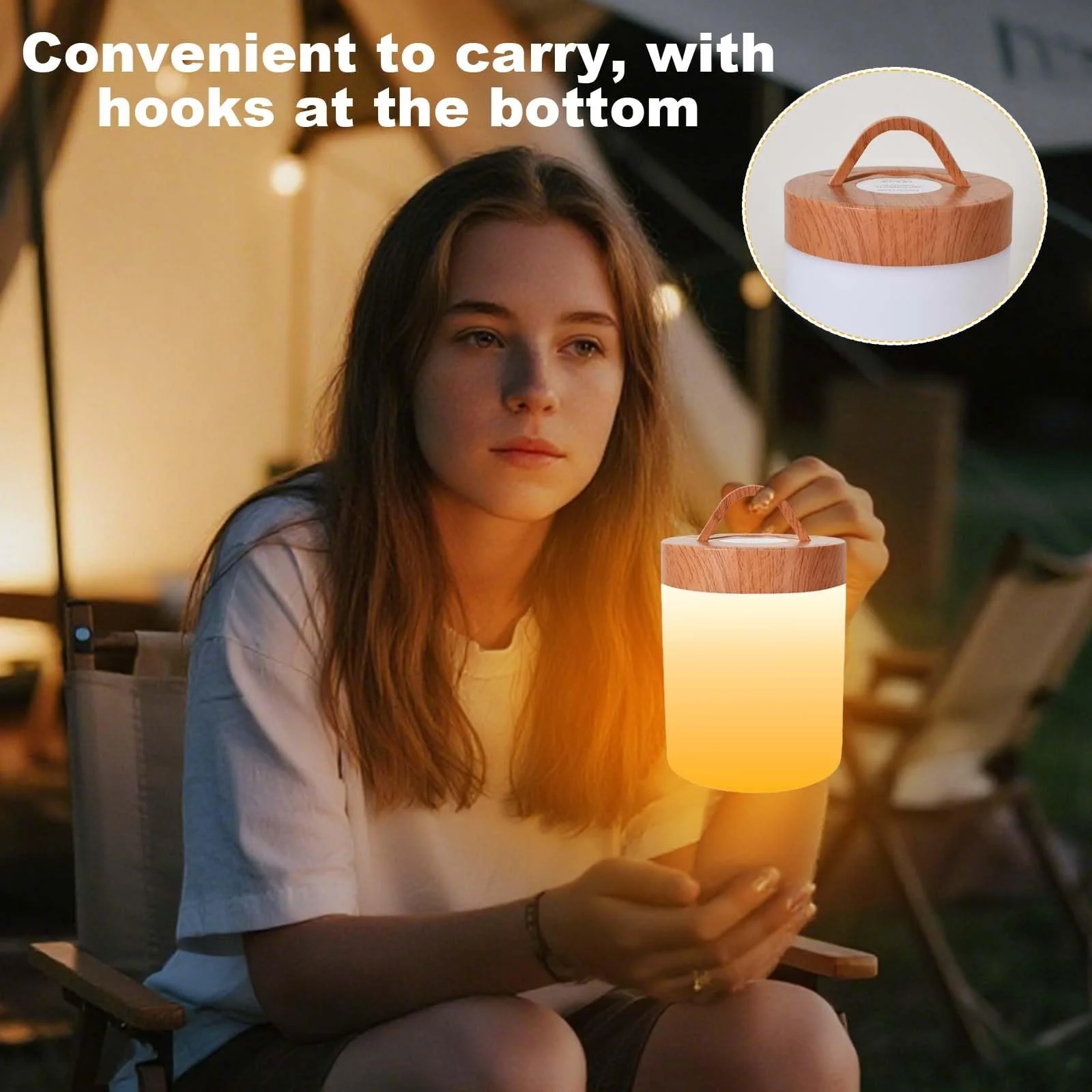 Настільна лампа Світлодіодна Сенсорна 13 кольорів Акумуляторна з таймером Деревна текстура, фото №7