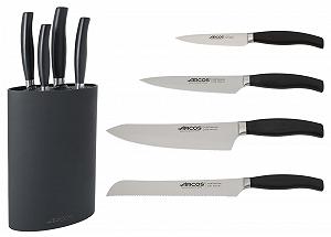 Набор кухонных ножей Arcos Clara 4 предмета (нож для очистки овощей + кухонный нож + поварской нож + хлебный нож) NITRUM нержавеющая сталь черный synthetic.ua - Фото 1