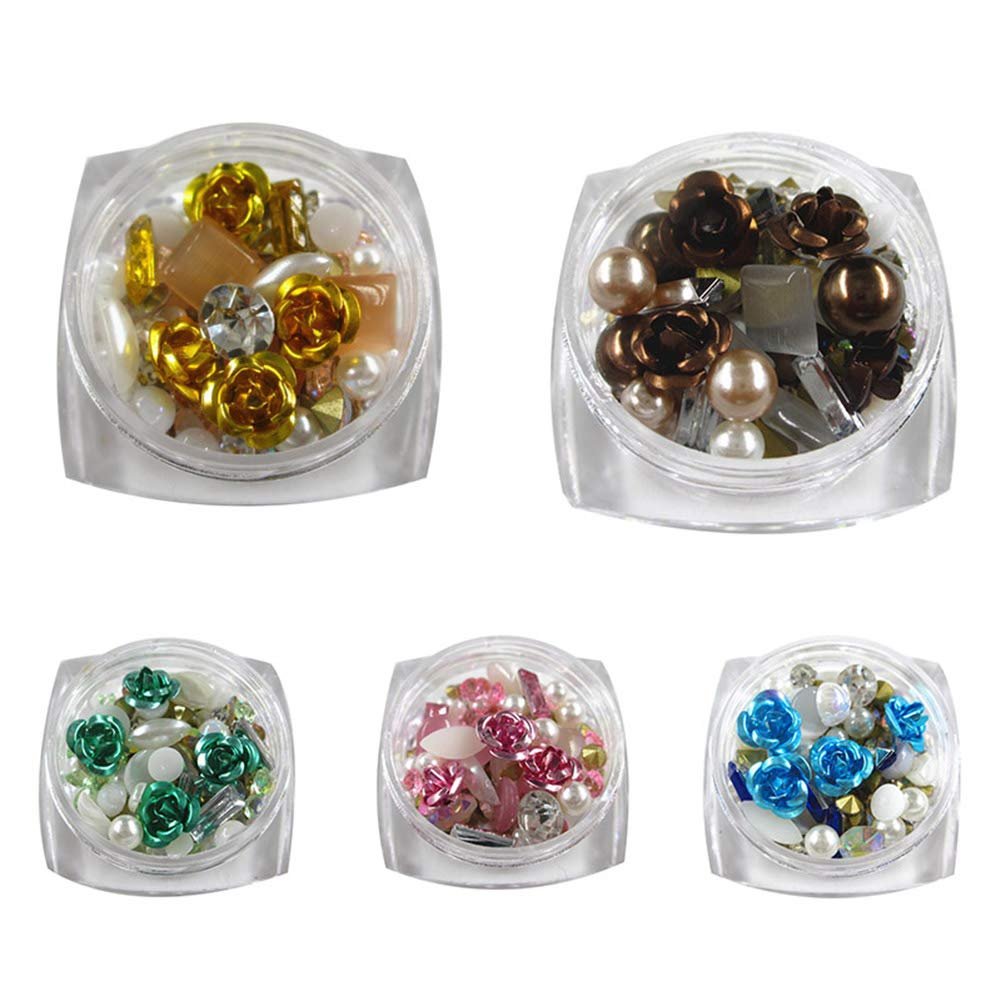 Наклейки для дизайну нігтів Квітка троянди Штучні перли Стрази 3D DIY, фото №4