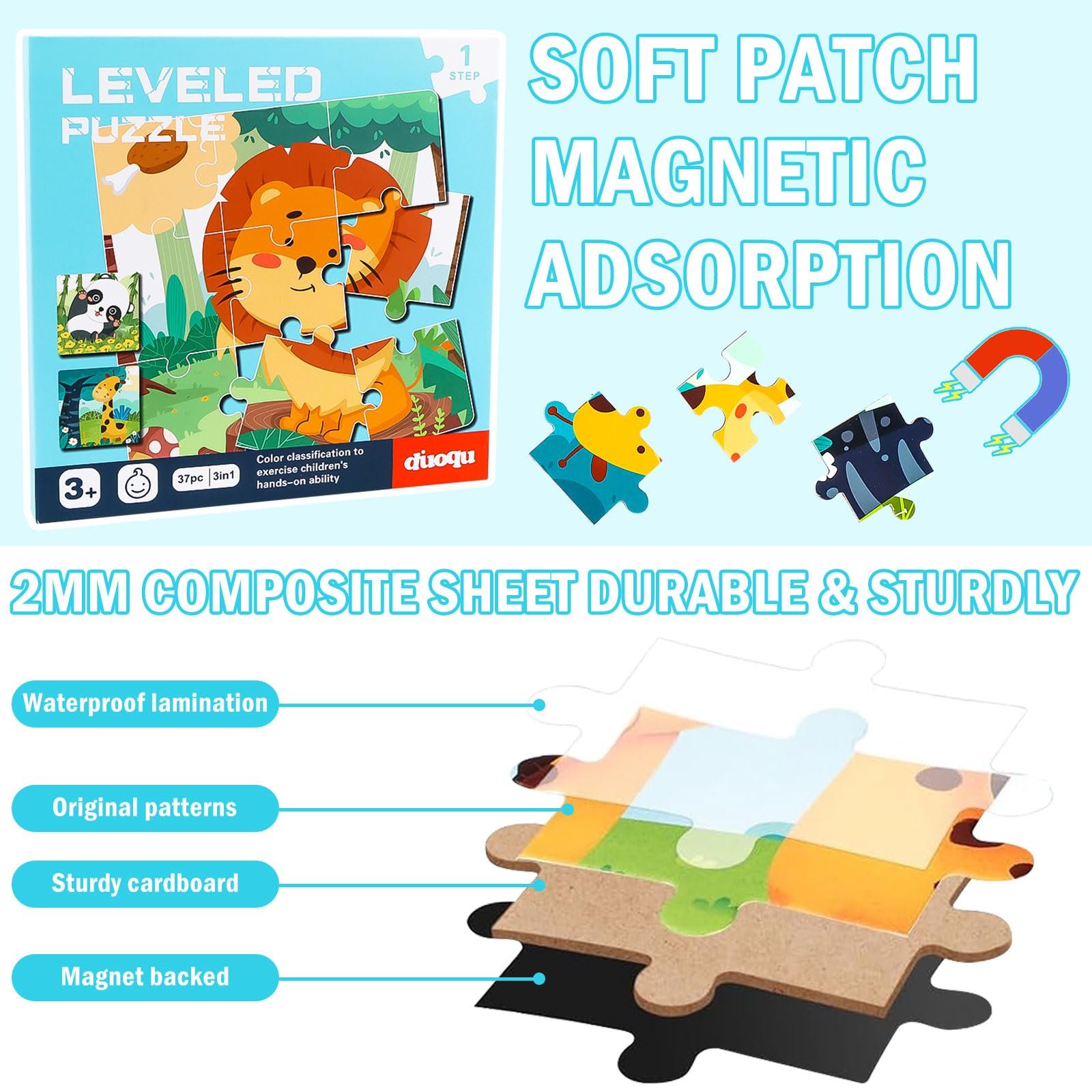 Магнітний пазл Тварини 3 в 1 від 2 років, фото №3 Магнітний пазл Тварини 3 в 1 від 2 років, фото №3