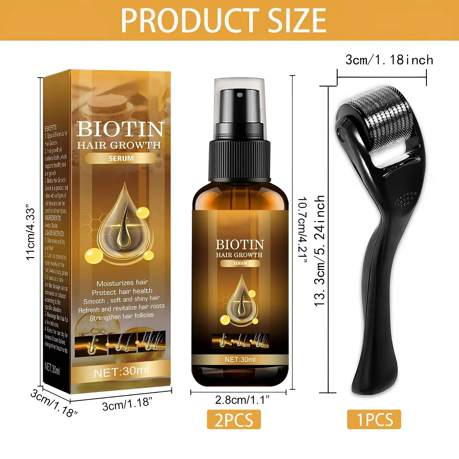 Сироватка для росту волосся Біотин, Набір Спрей для росту волосся Біотин, з дерма-ролером, фото №2