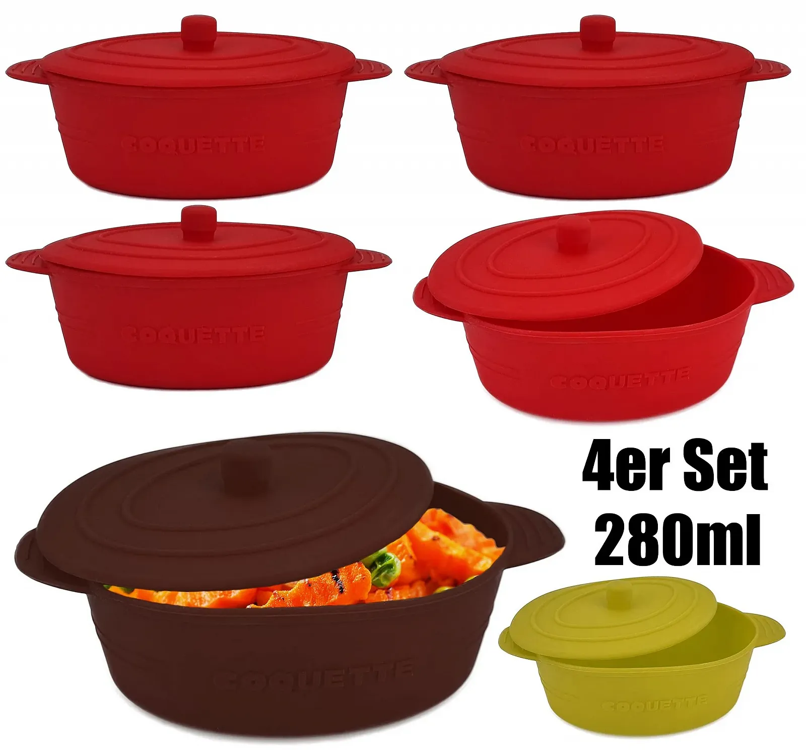 Набір пароварок для духовки 4 шт силіконові з кришкою коричневі 280 мл, фото №8