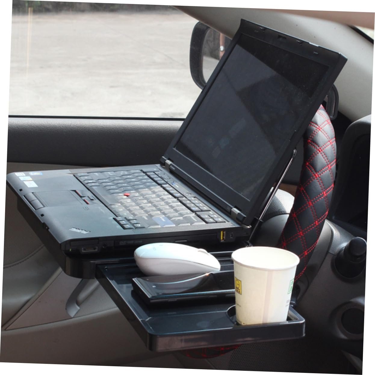Автомобільний складаний столик-підставка для ноутбука з підсклянником для заднього сидіння з висувним ящиком для роботи, подорожей та їжі в автомобілі, фото №2
