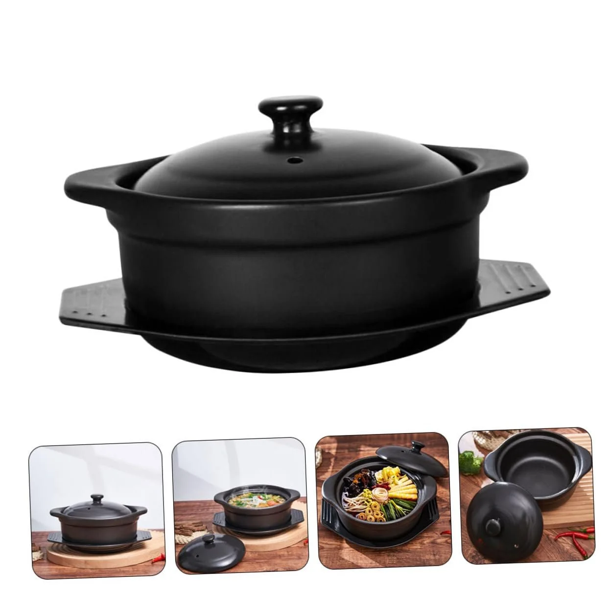 Кастрюля керамическая IMIKEYA многофункциональная с крышкой и двойными ручками для супов и тушения, фото №6