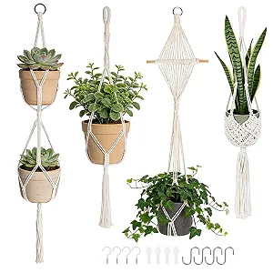 Підвісні кашпо макраме HUKUMA Набір 4 шт. бавовна з гачками та китицями - Фото 1