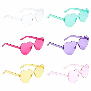 Солнцезащитные очки LUTER Без оправы Сердце Желтый, Розовый, Фиолетовый, Малиново-красный, Прозрачный зеленый, Прозрачный, 6 шт - Фото 1