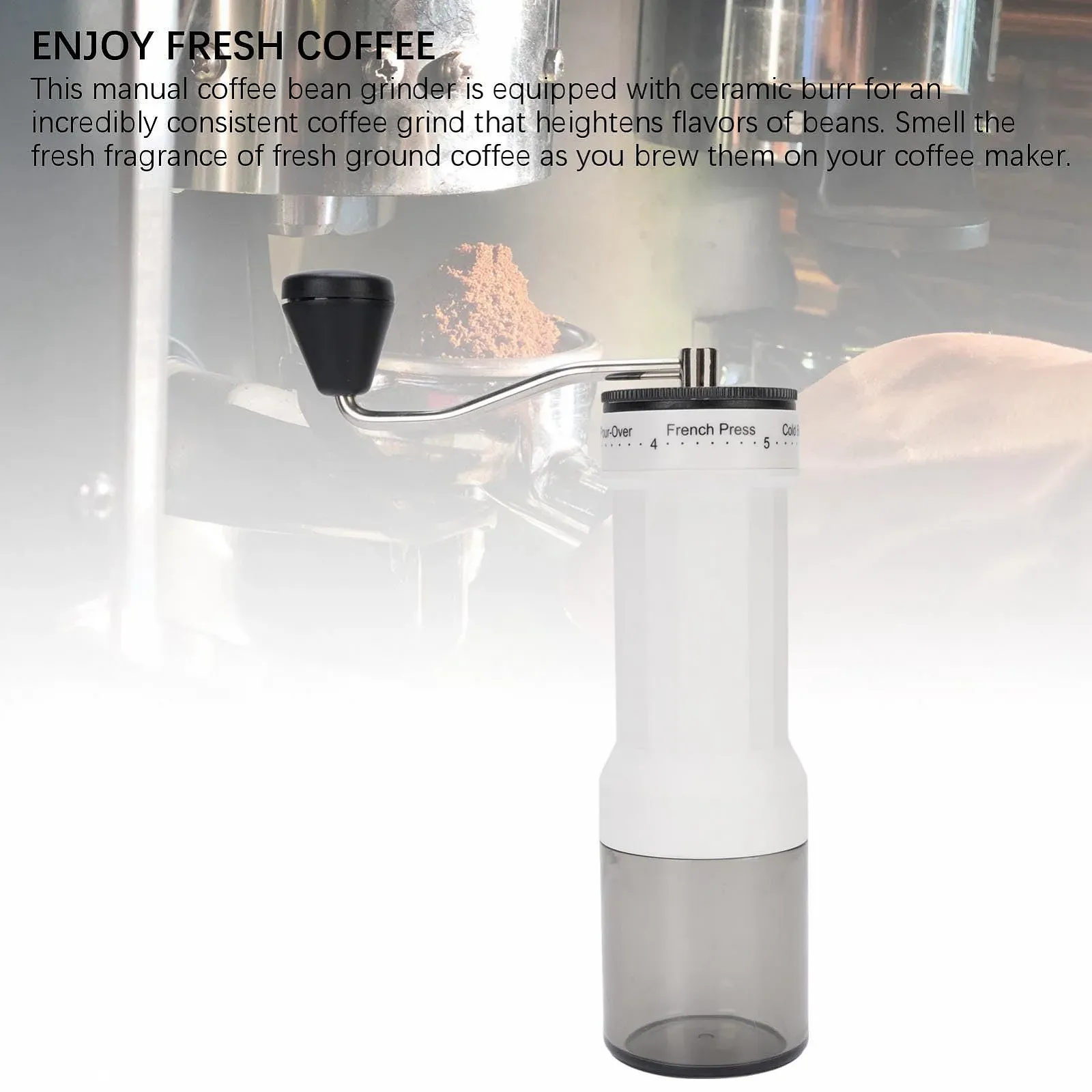 Ручна кавомолка з 40 налаштуваннями помелу, керамічні жорна, для дому, офісу, подорожей, кемпінгу White, фото №4