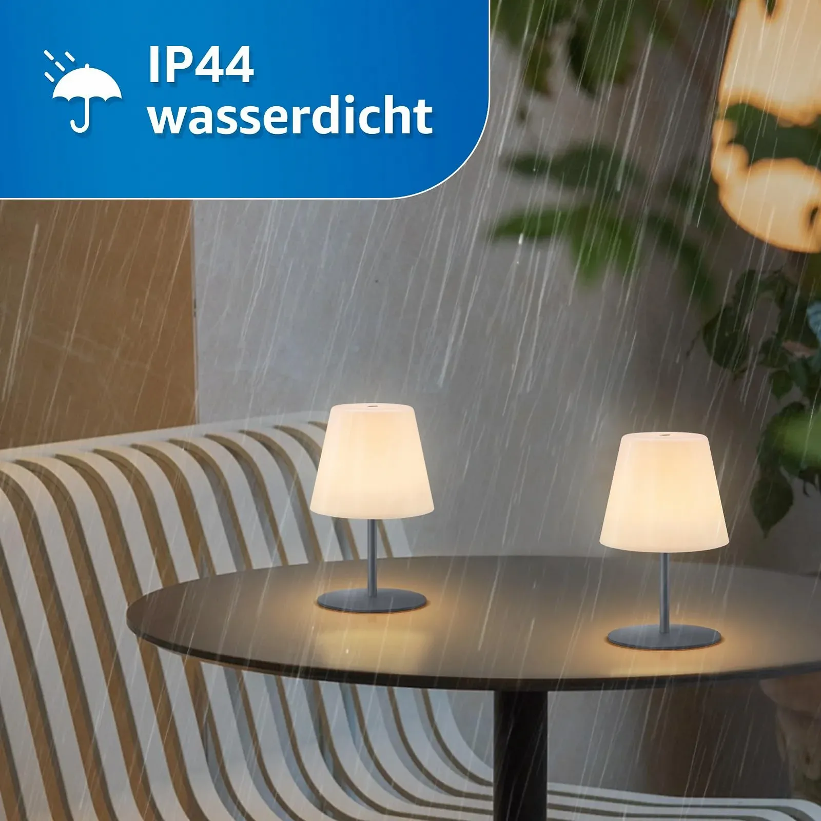 Настільна LED лампа акумуляторна Набір з 2 шт. Touch Dimmable Warm White / RGB USB-C IP44 сіра, фото №5