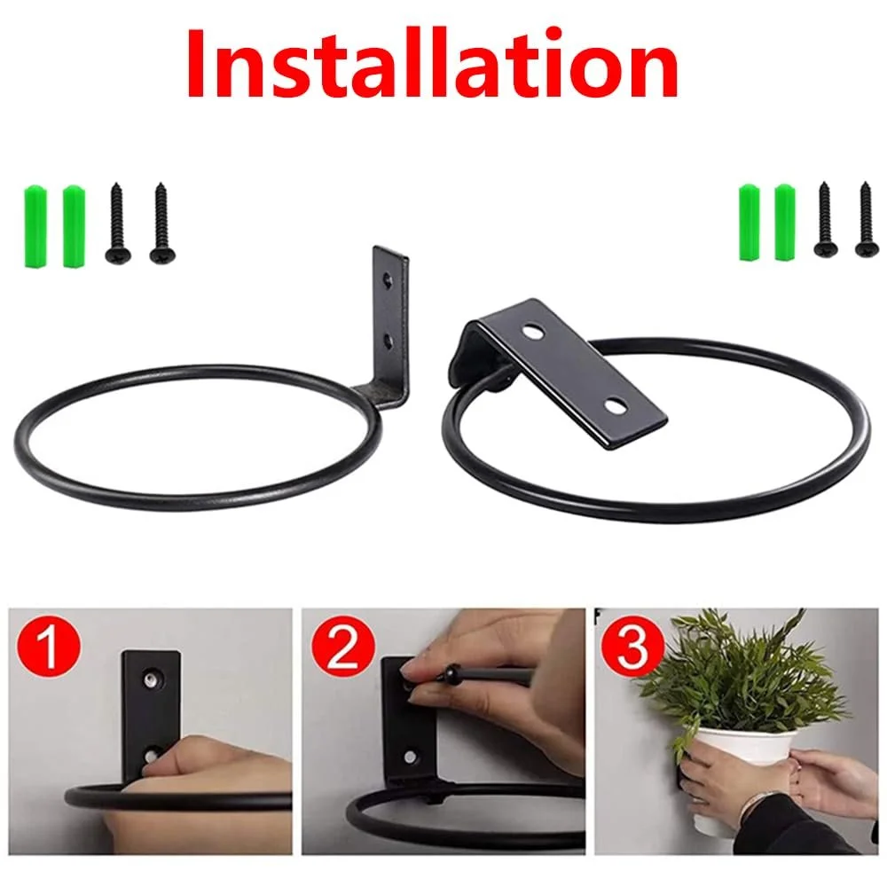 Тримач для квіткових горщиків настінний TopHomer кільце 8 дюймів (20 см) чорний, фото №7