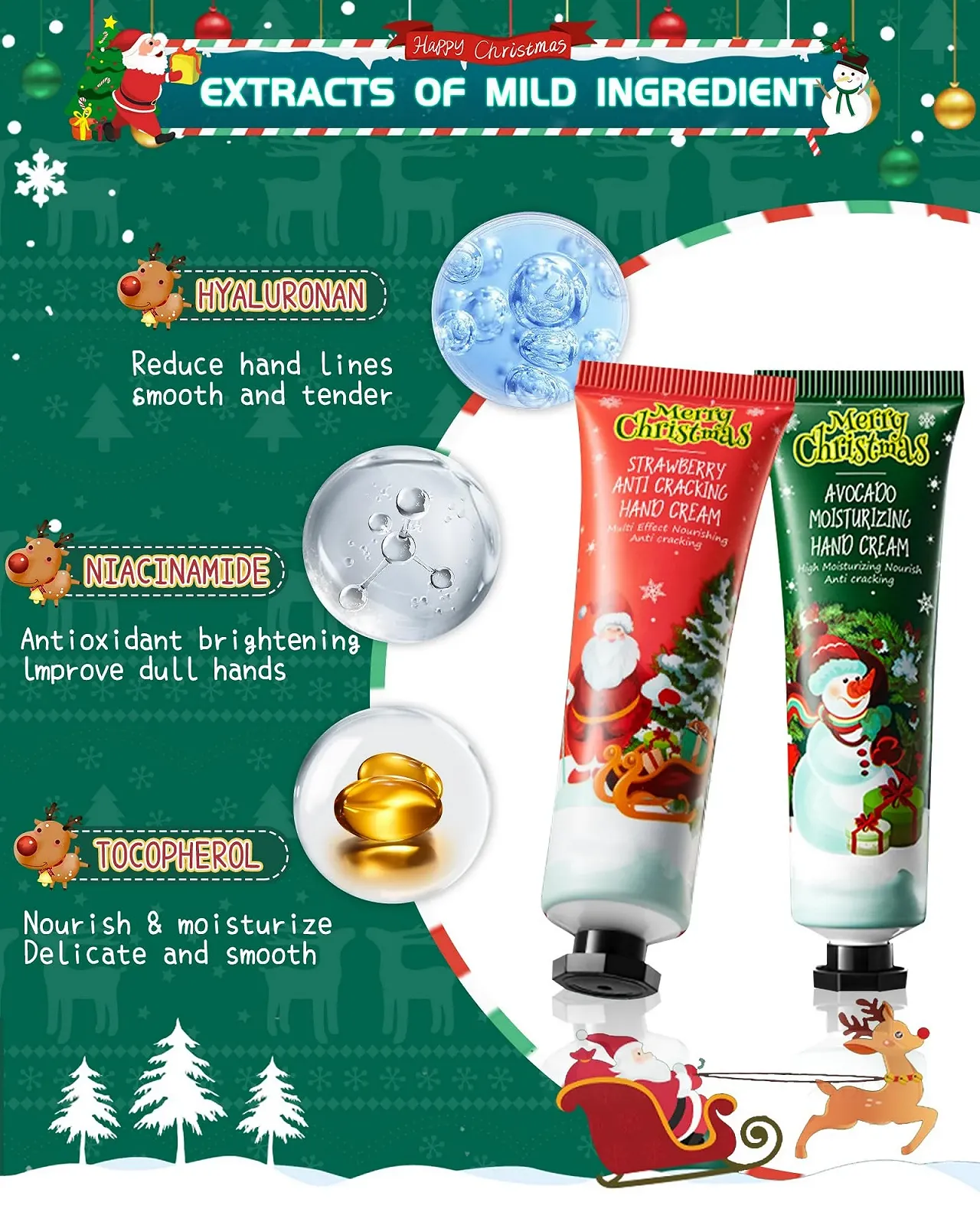 Крем для рук Рождественский набор из 5 мини-кремов для рук, увлажняющий крем для сухих потрескавшихся рук для зимы, маленький рождественский подарок для мужчин/женщин/мамы/девушки Рождественский набор B, фото №2