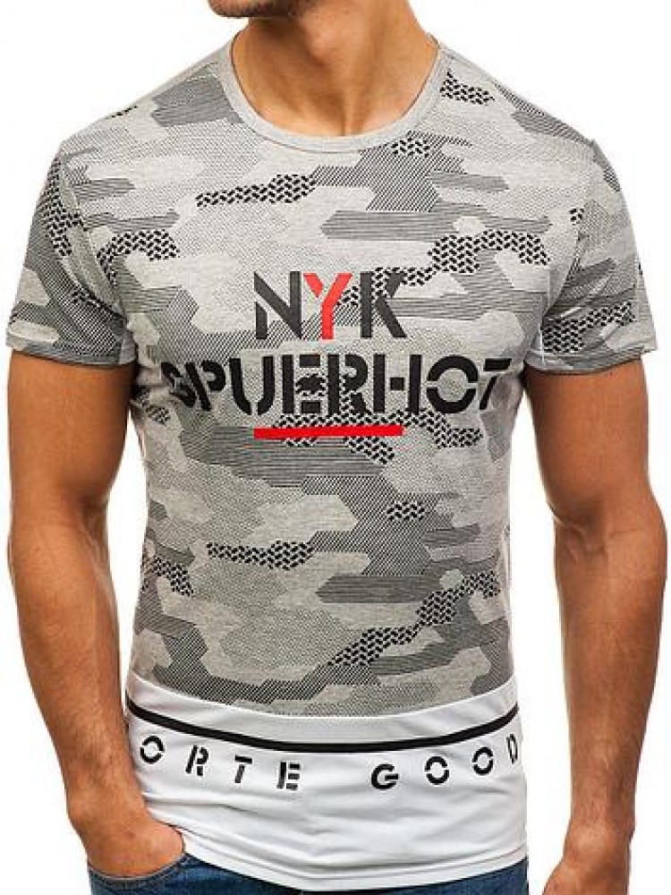 Футболка мужская удлиненная Серая с принтом, фото №1