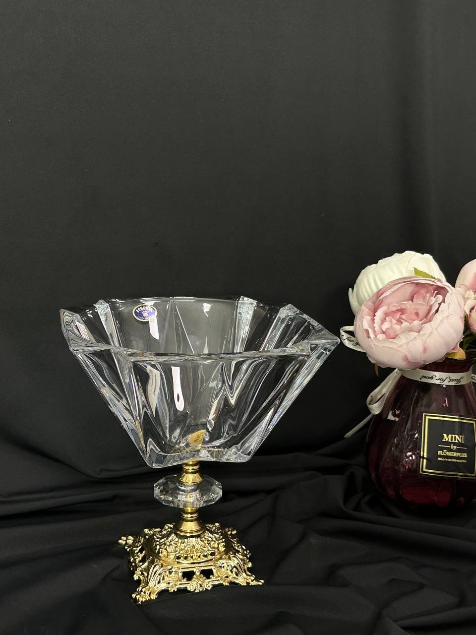 Цукерниця кришталь на золотій ніжці 21х21 см, фото №2