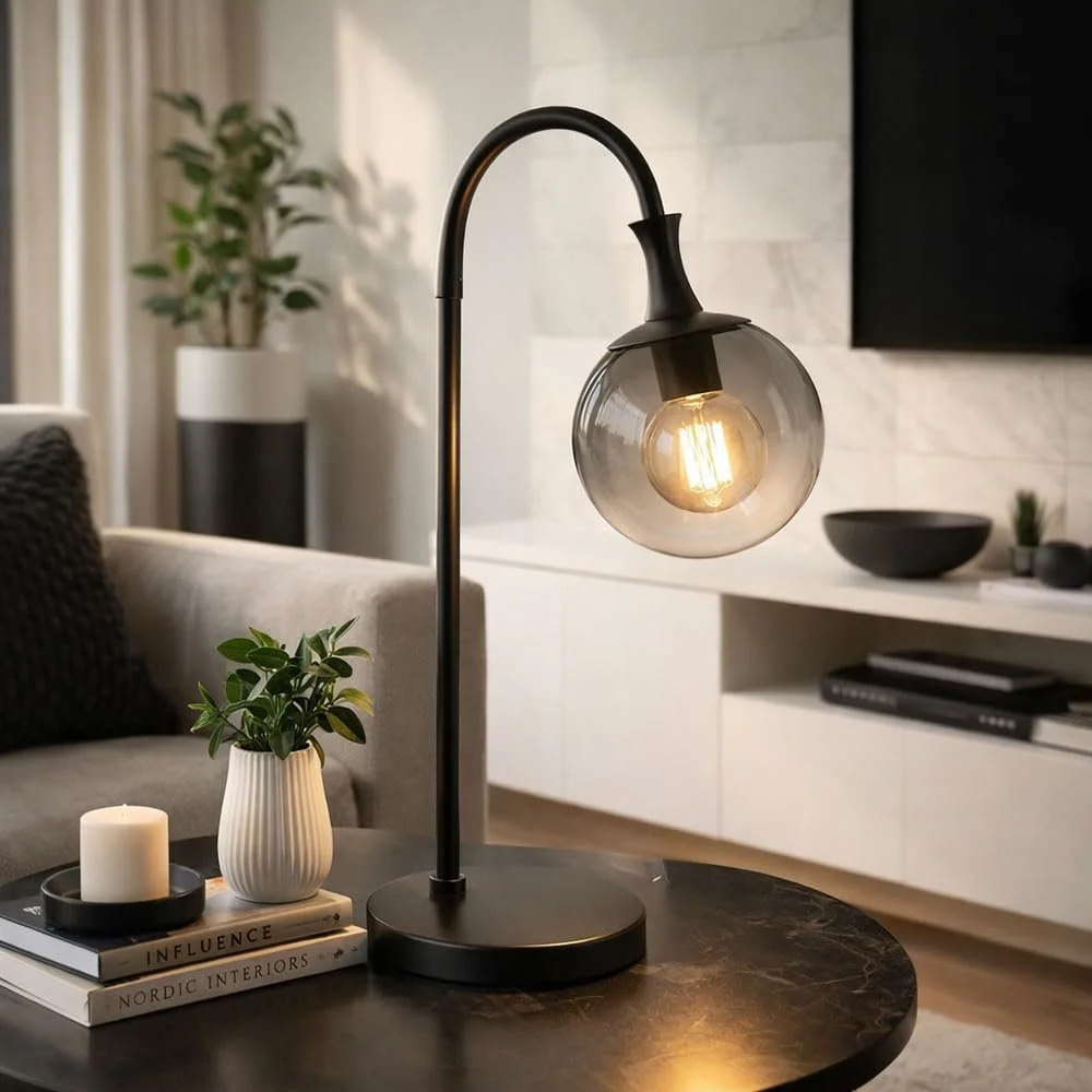 Настольная лампа GLOBO Smoked Glass Ball Side Metal 1x E27 22,5 x 57,5 см Черная, фото №6