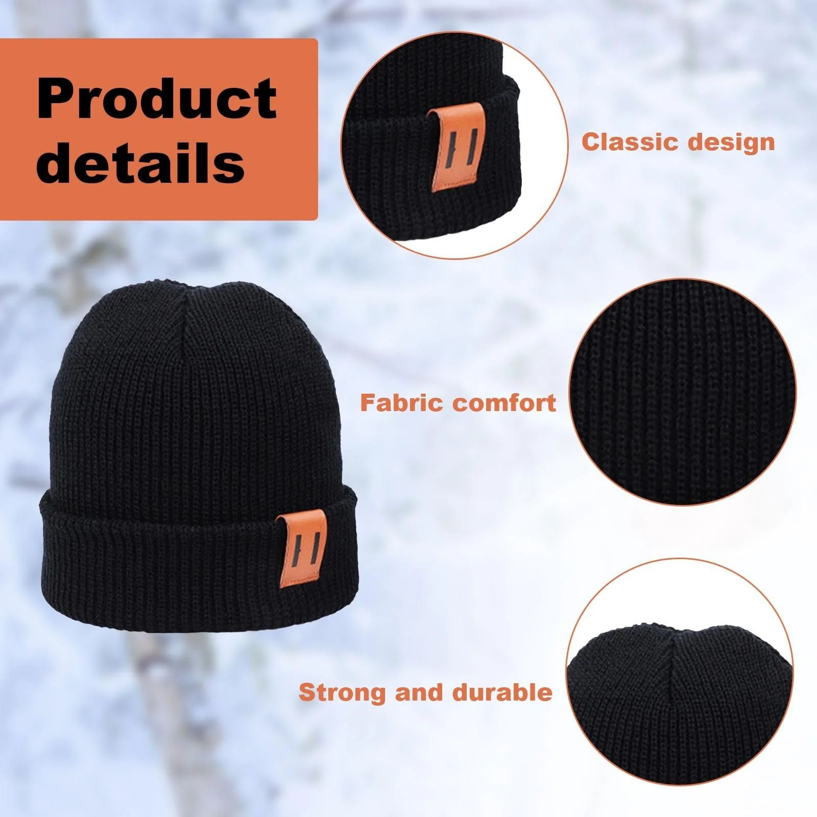 Шапка TUONYIS Вязаная Термошапка Осенняя Зимняя Мягкие манжеты Классическая Изолированная Шерстяная Шапка с конвертами Черный, фото №7 Шапка TUONYIS Вязаная Термошапка Осенняя Зимняя Мягкие манжеты Классическая Изолированная Шерстяная Шапка с конвертами Черный, фото №7