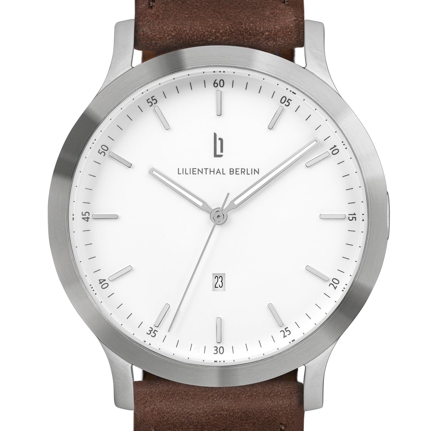 Часы Lilienthal Berlin Huxley Кварцевые Серебро Белый с Коричневым Кожаным Ремешком, фото №3 Часы Lilienthal Berlin Huxley Кварцевые Серебро Белый с Коричневым Кожаным Ремешком, фото №3