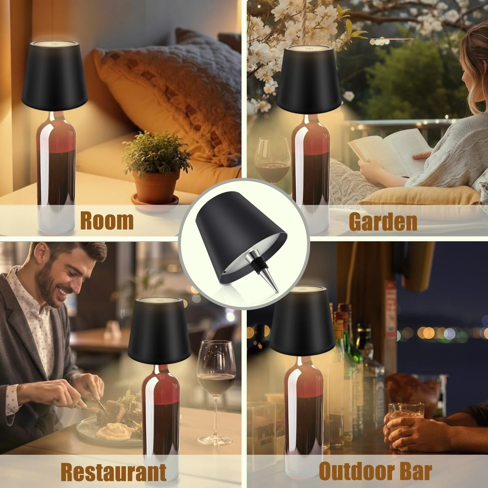 Настільна лампа для пляшок LED акумуляторна сенсорна 3 колірні температури, фото №5