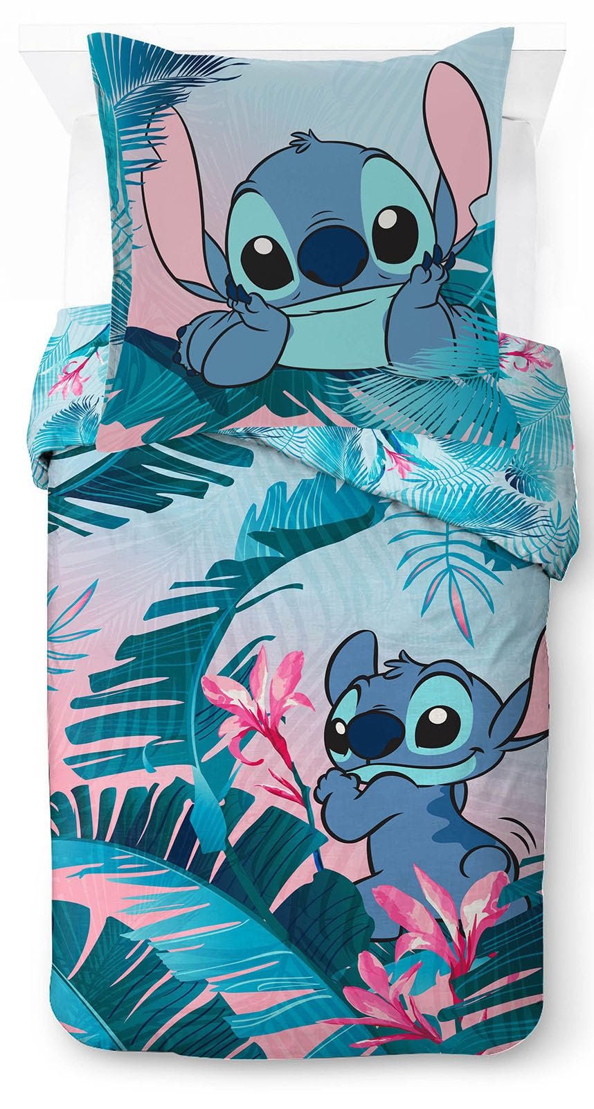 Постільна білизна Jay Franco Disney Lilo and Stitch Floral для однієї людини, дитяча, наволочка 80 x 80 см, бавовна, фото №1