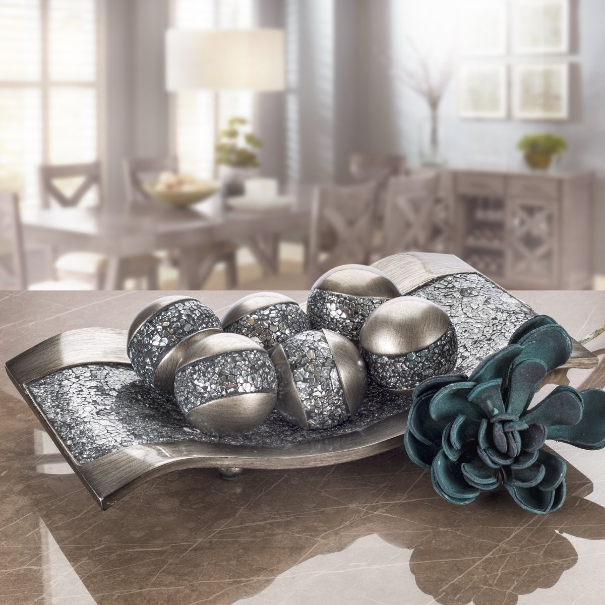 Декоративные шары Creative Scents Schonwerk Cracked Mosaic Набор 3 шт Серебристый смола, фото №4
