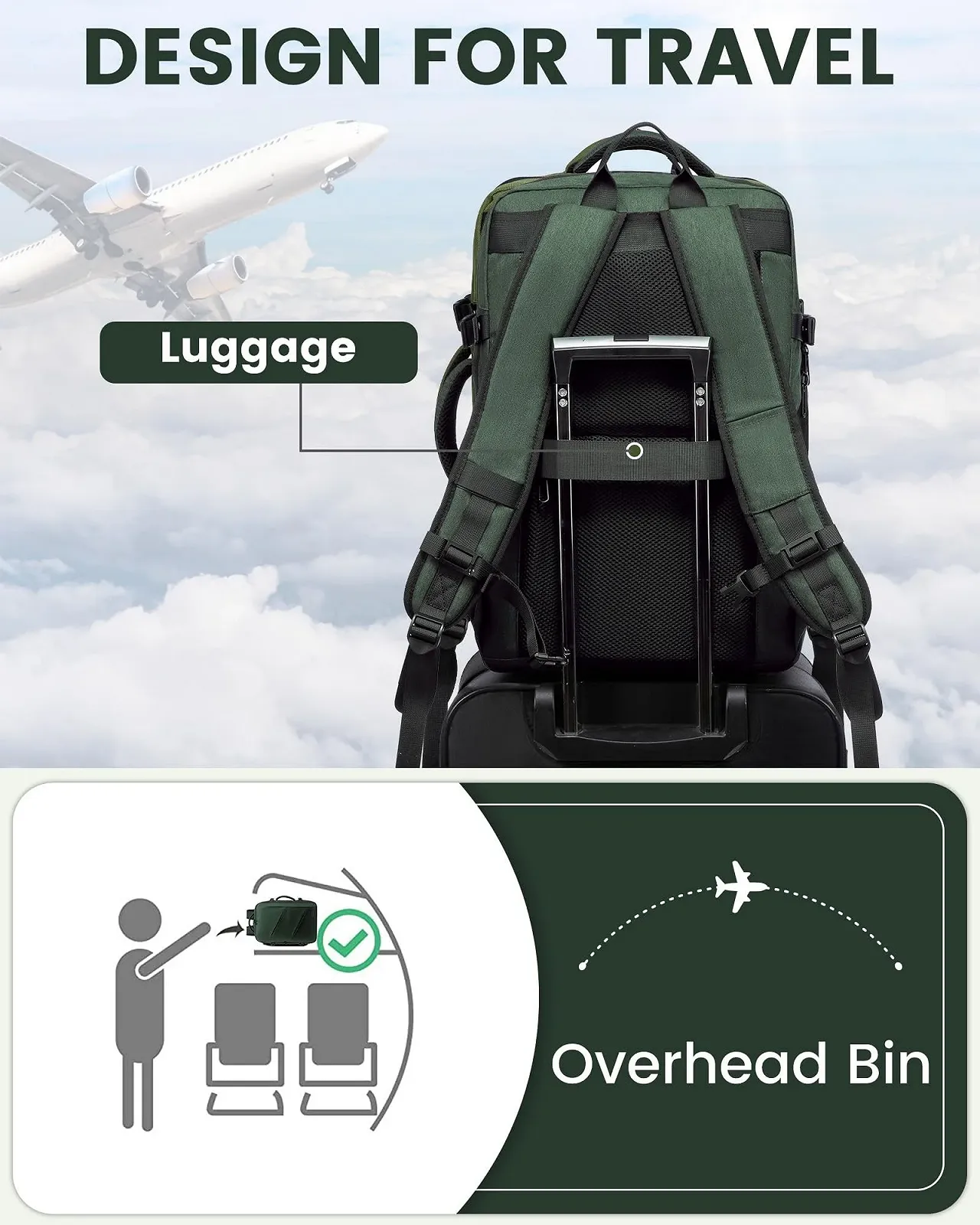 Рюкзак для ноутбука LOVEVOOK Expandable 17.3" Dark Green, фото №5 Рюкзак для ноутбука LOVEVOOK Expandable 17.3" Dark Green, фото №5