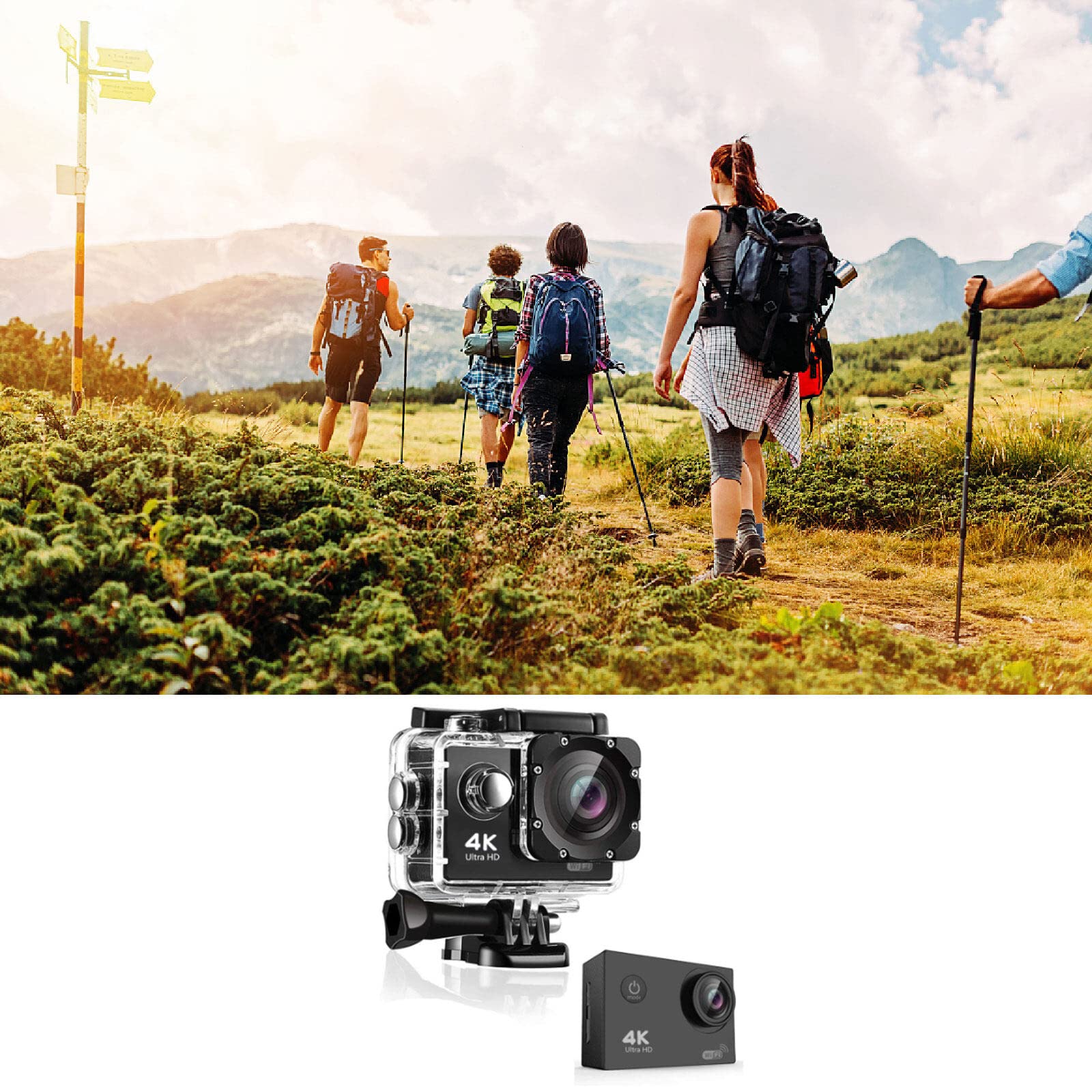 Камера YOPOTIKA Action 4K WiFi 170 градусов Широкоугольная Ultra HD Водонепроницаемая 30 м, фото №3