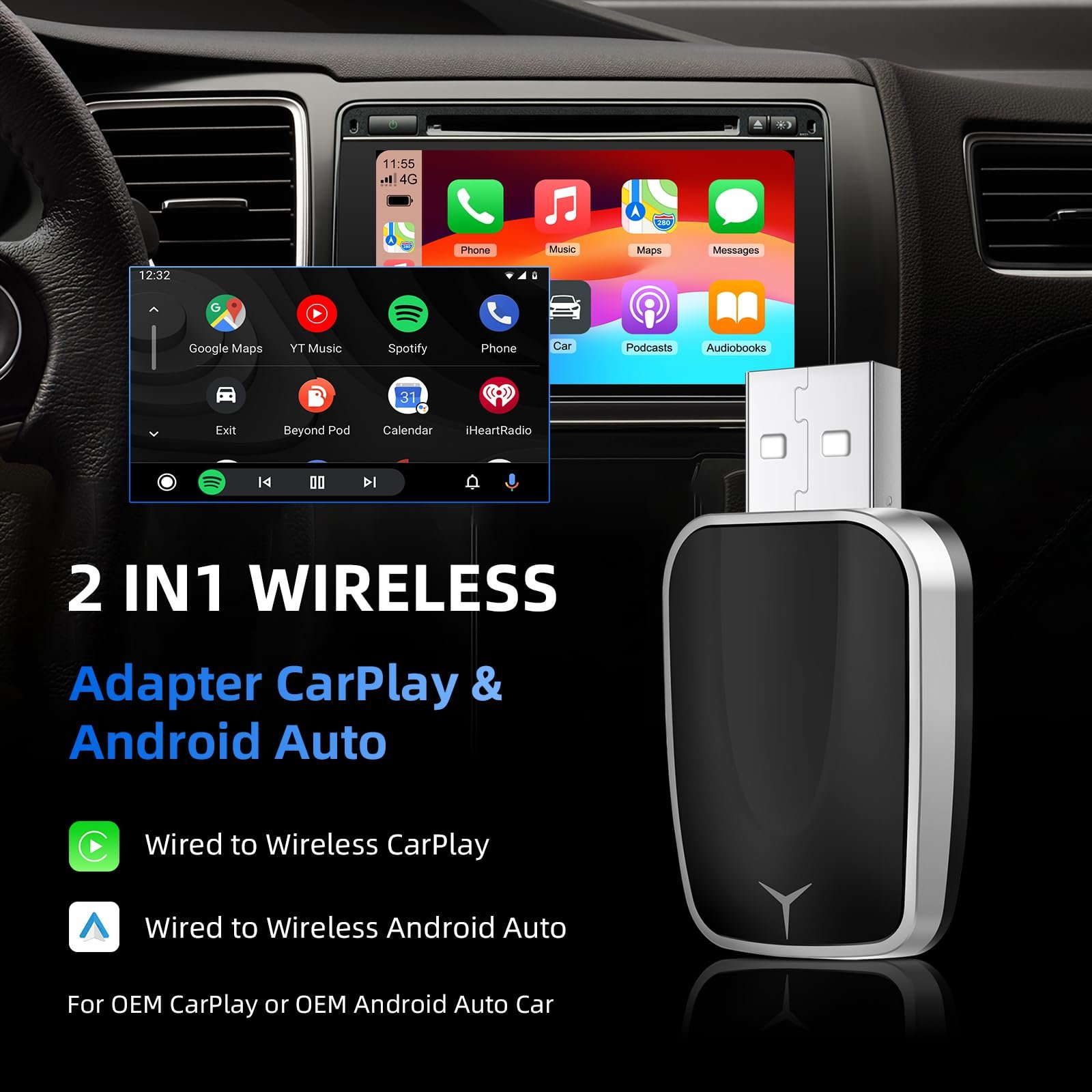Беспроводной адаптер CarPlay Android Auto 2в1 Joceixx Unidirektional Ende-075, фото №2