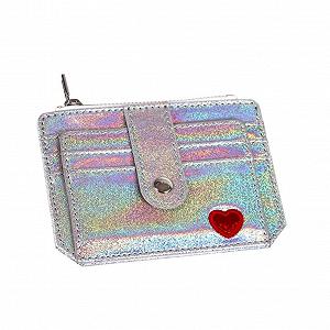 Кошелек Lurrose Holographic PU Кожаный С вышивкой для женщин Блестящая Сумочка Креативный Кошелек на молнии для банковских карт и денег (Серебряный) Фиолетовый S, Фиолетовый, Модный - Фото 1