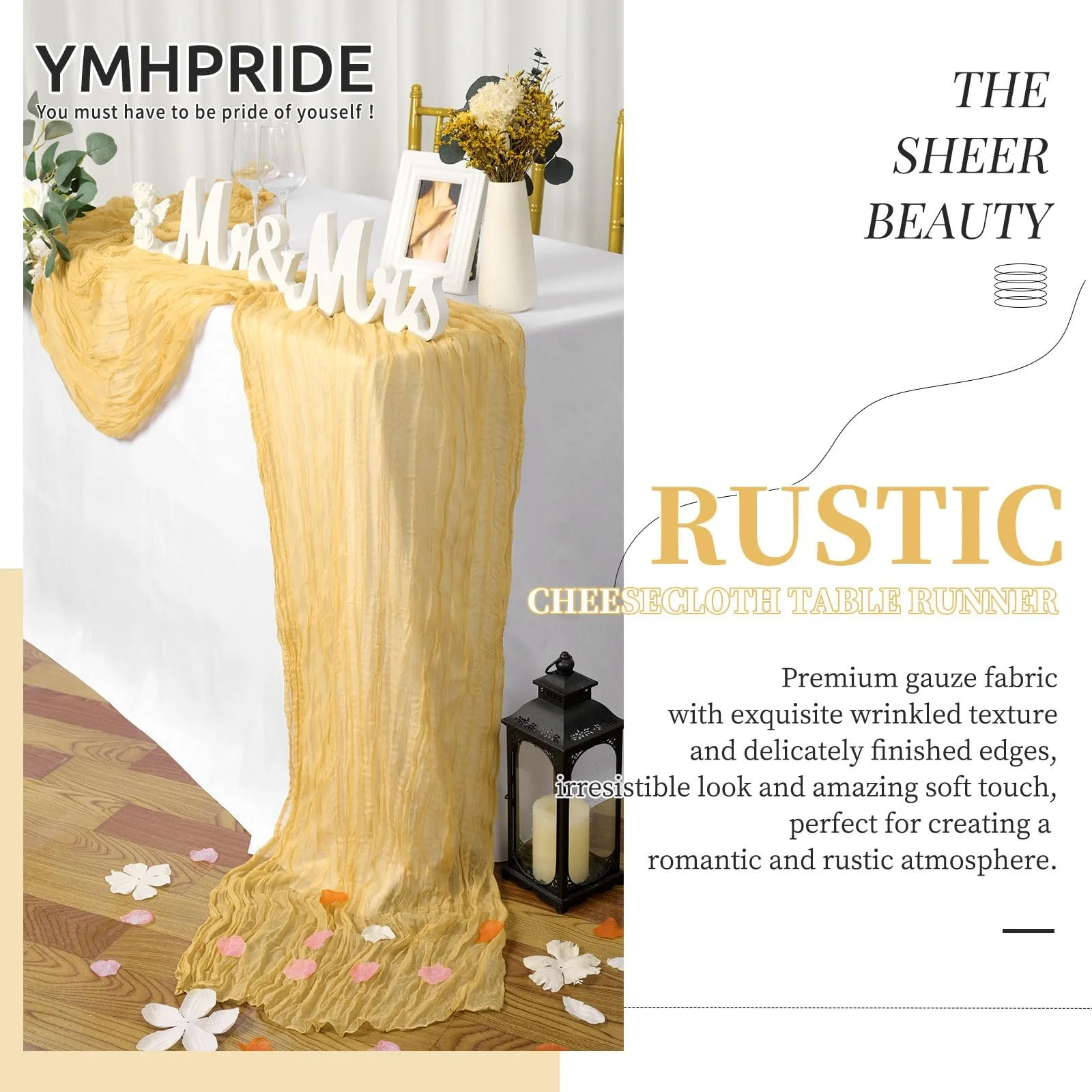 Ранер для столу YMHPRIDE Cheesecloth 6 шт. 55 x 300 см Золотистий, фото №7 Ранер для столу YMHPRIDE Cheesecloth 6 шт. 55 x 300 см Золотистий, фото №7