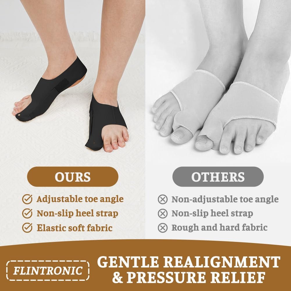 Корректор большого пальца стопы flintronic Hallux Valgus, 2 шт., разделитель для пальцев ног, набор для коррекции Hallux Valgus, бандаж Hallux Valgus для мужчин и женщин, защита большого пальца стопы (черный, M), фото №5
