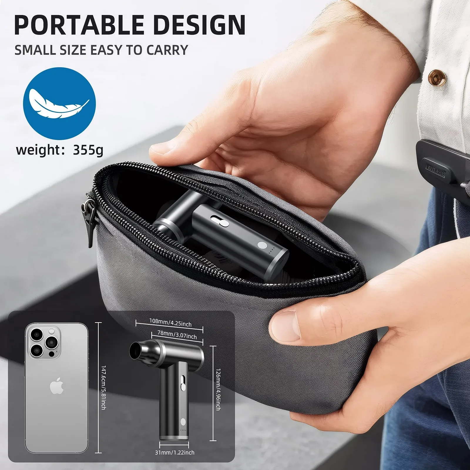 Электрическая воздуходувка-пылесос 2-в-1 110 000 об/мин Аккумуляторная 4000 мАч, фото №5 Электрическая воздуходувка-пылесос 2-в-1 110 000 об/мин Аккумуляторная 4000 мАч, фото №5