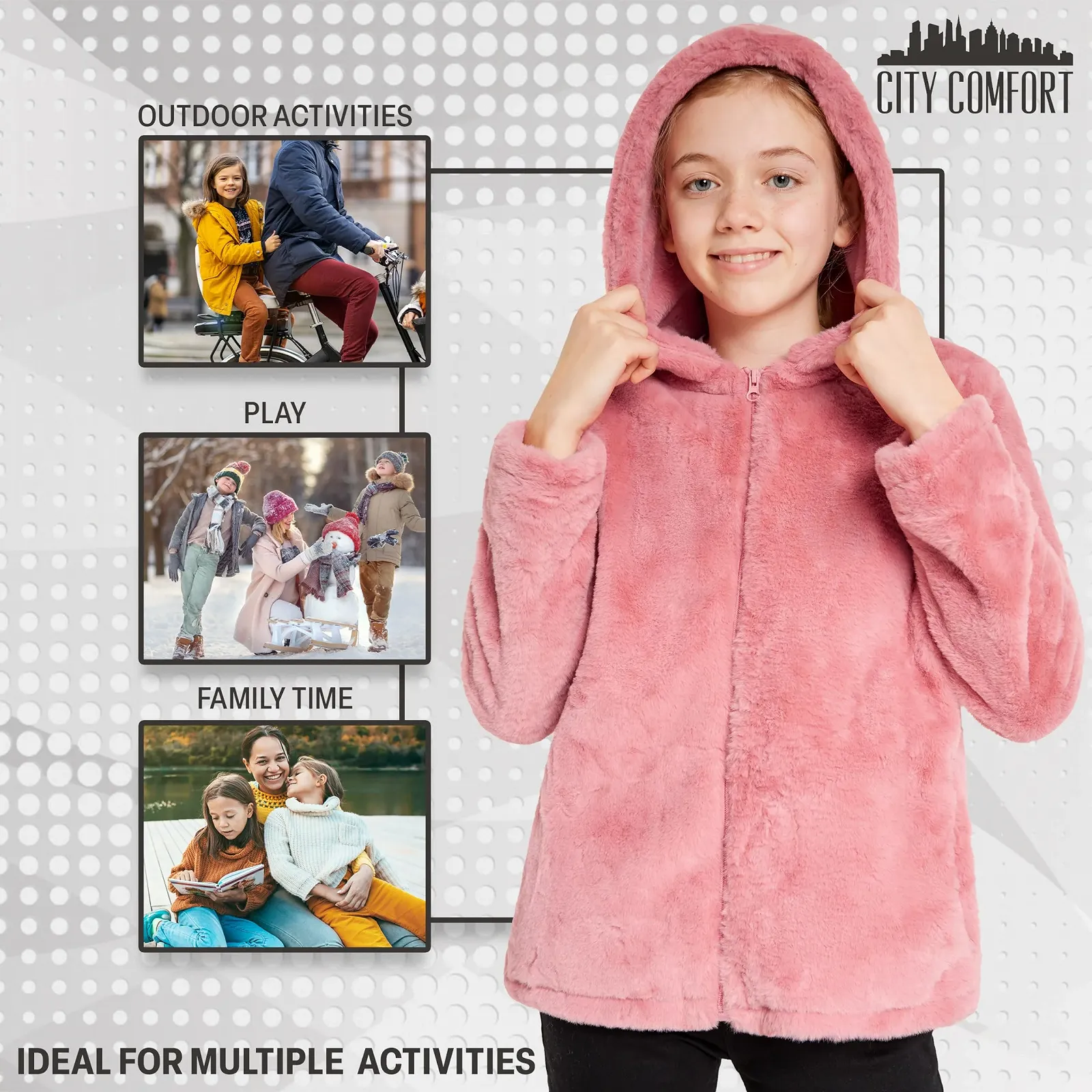Пальто CityComfort для дівчат, підлітків Капюшон, Застібка-блискавка, 2 кишені - Виготовлено зі 100% поліестеру, фото №4 Пальто CityComfort для дівчат, підлітків Капюшон, Застібка-блискавка, 2 кишені - Виготовлено зі 100% поліестеру, фото №4