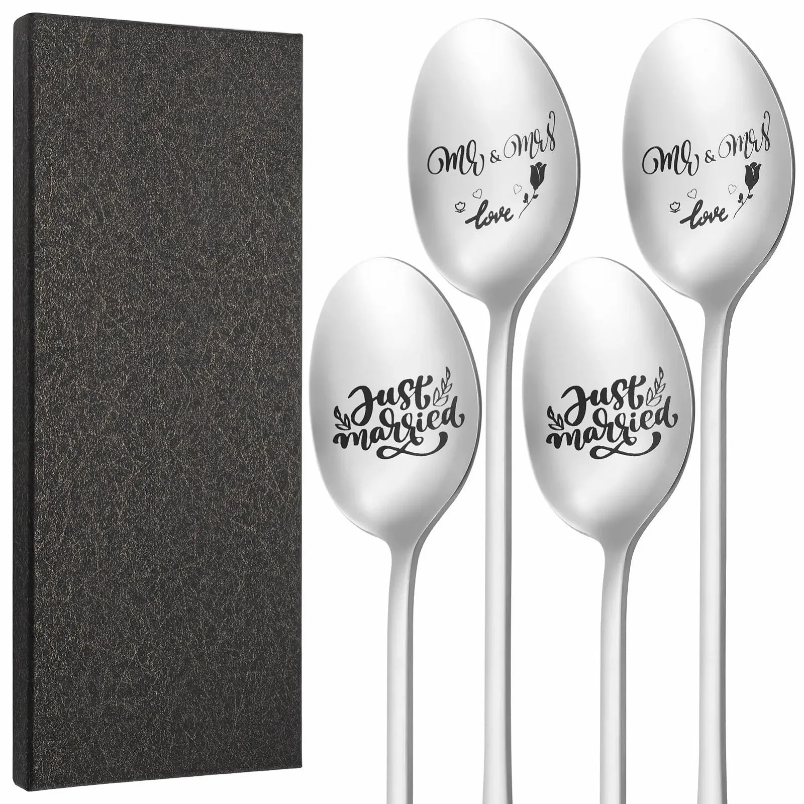 Кавова ложка з гравіюванням Mr & Mrs and Just Married, 4 шт., нержавіюча сталь, фото №8