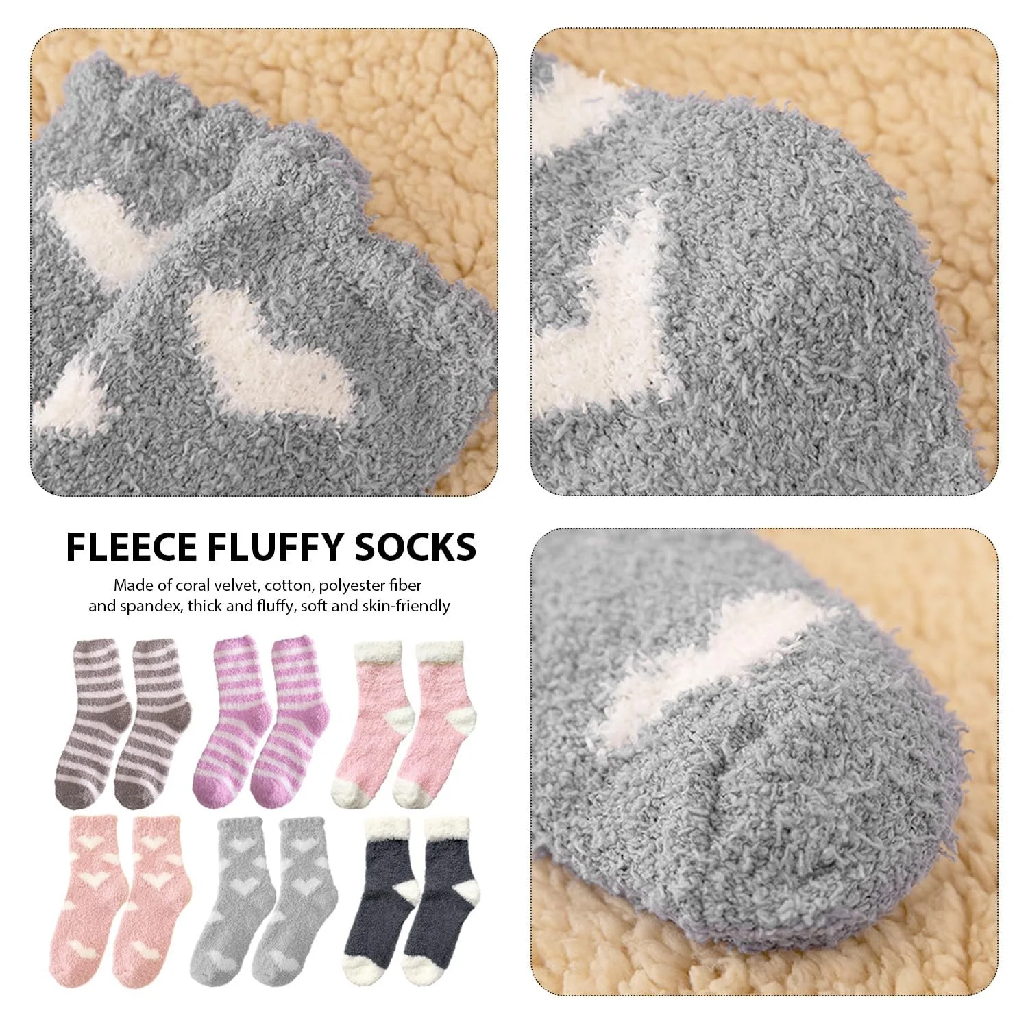 6 пар Пушистых Зимних Плюшевых Носков, Милые Женские Термоноски, Конфетные Утолщенные Носки для Сна, Носки для Пола средней длины (6 моделей), цвет, фото №3 6 пар Пушистых Зимних Плюшевых Носков, Милые Женские Термоноски, Конфетные Утолщенные Носки для Сна, Носки для Пола средней длины (6 моделей), цвет, фото №3