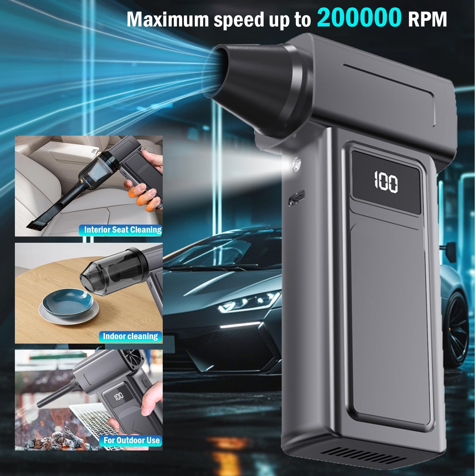 Электрическая воздуходувка Mini Blower 4 скорости 130 000 об/с 4000 мАч, фото №3