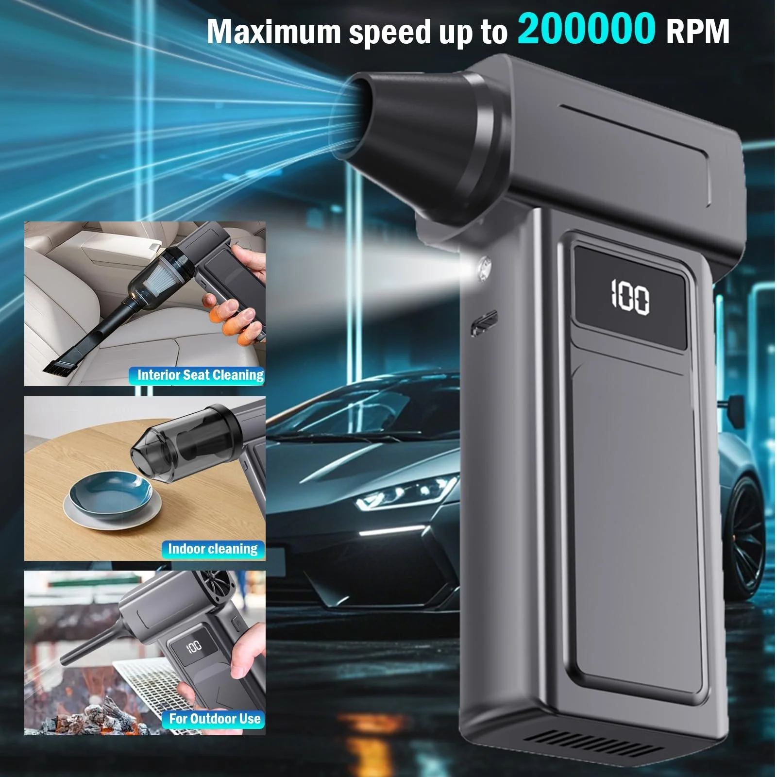 Электрическая воздуходувка Mini Blower 4 скорости 130 000 об/с 4000 мАч, фото №3