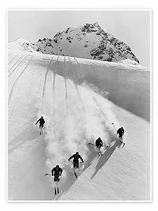 Постер Vintage Ski Collection Downhill in the Swiss Alps 50 x 70 см Черно-белый - Фото 1