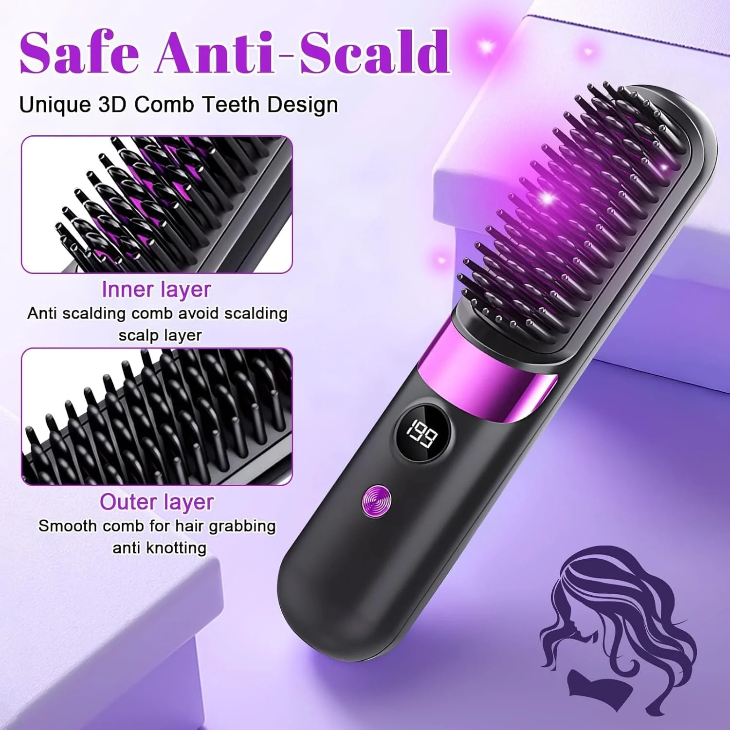 Щітка-випрямляч Go Brush Pro бездротова портативна акумуляторна для короткого волосся 4 режими USB-C, фото №7 Щітка-випрямляч Go Brush Pro бездротова портативна акумуляторна для короткого волосся 4 режими USB-C, фото №7